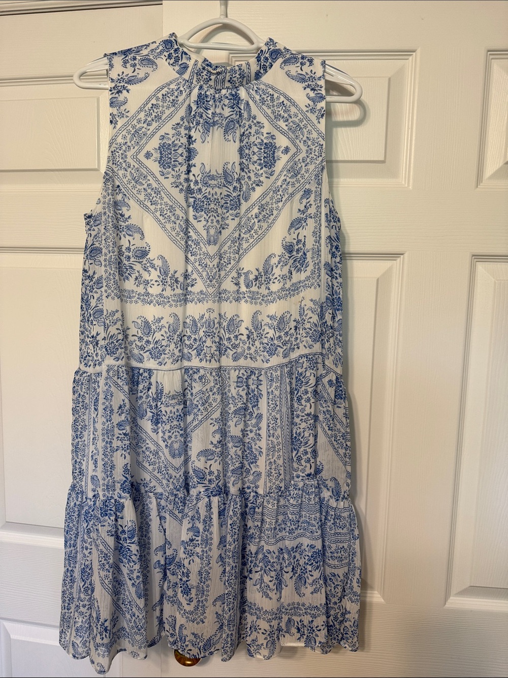 Calvin Klein White and Blue Floral Midi Dress